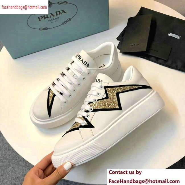 Prada Leather Sneakers White/Gold 2020