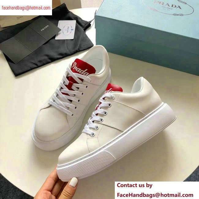 Prada Leather Sneakers White Logo with Red Tongue 2020