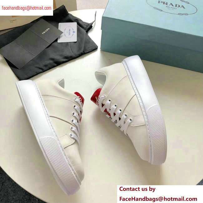 Prada Leather Sneakers White Logo with Red Tongue 2020