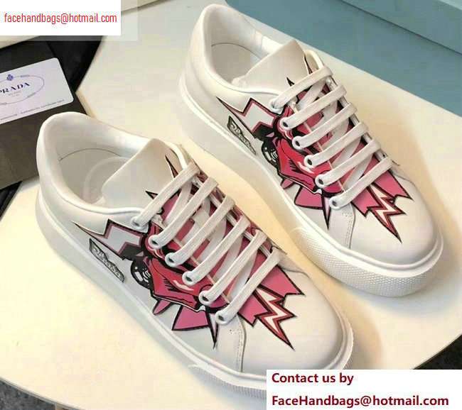 Prada Leather Sneakers White/Pink Print 2020