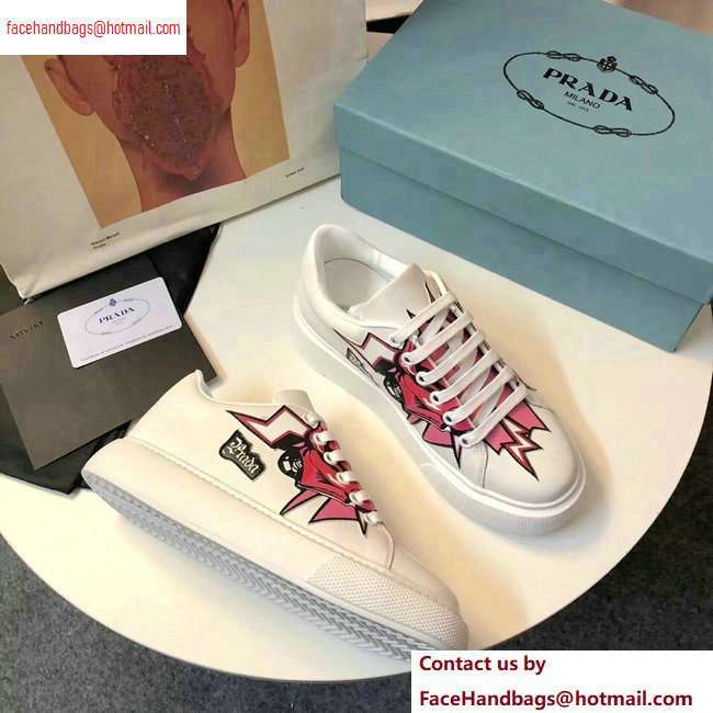 Prada Leather Sneakers White/Pink Print 2020