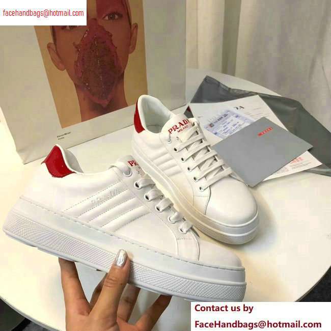 Prada Leather Sneakers White/Red Logo 2020
