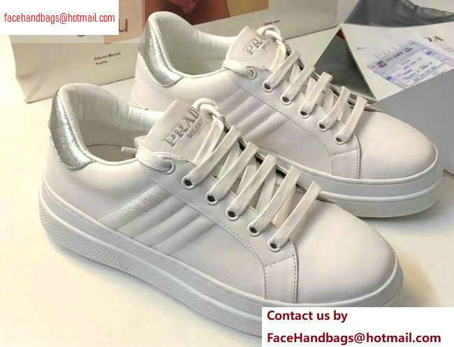 Prada Leather Sneakers White/Silver Logo 2020