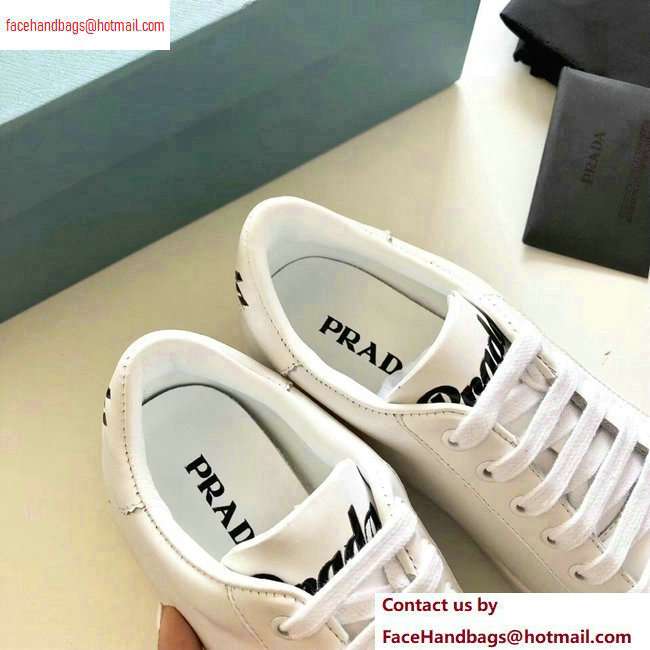 Prada Leather Sneakers White with Black Logo 2020