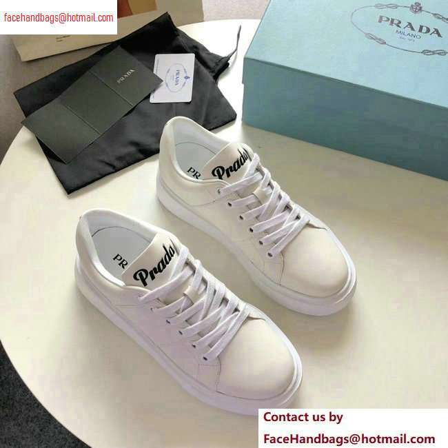 Prada Leather Sneakers White with Black Logo Tongue 2020