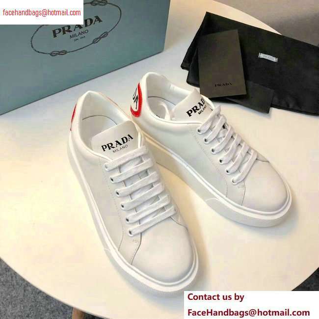 Prada Leather Sneakers White with Red Heart 2020