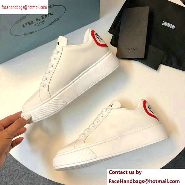 Prada Leather Sneakers White with Red Heart 2020