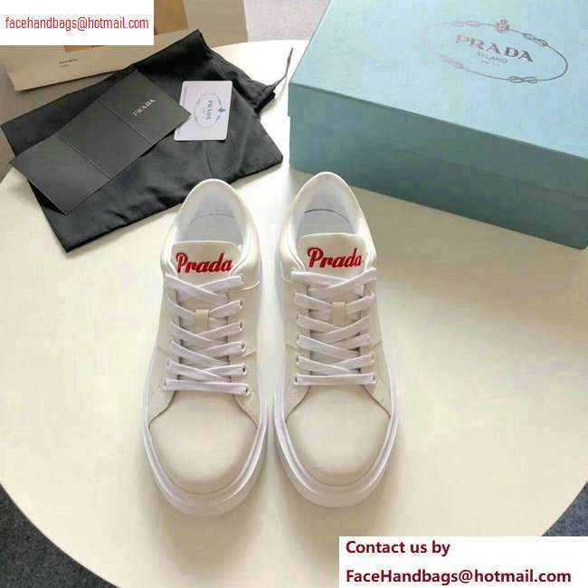 Prada Leather Sneakers White with Red Logo Tongue 2020