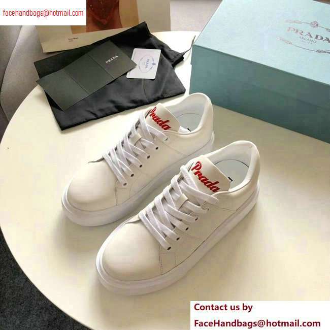 Prada Leather Sneakers White with Red Logo Tongue 2020