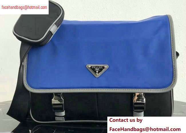 Prada Nylon and Saffiano Leather Shoulder Bag 2VD768 Blue/Black 2020 - Click Image to Close