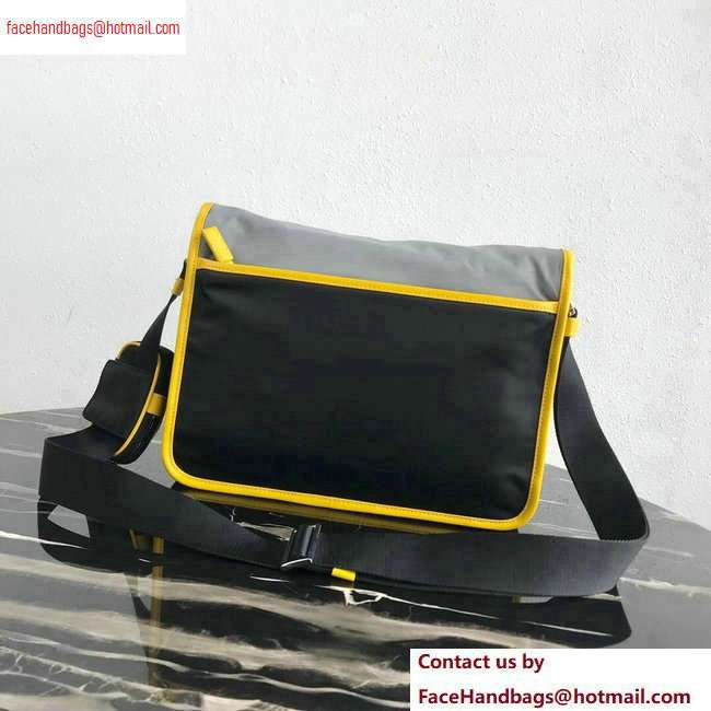 Prada Nylon and Saffiano Leather Shoulder Bag 2VD768 Gray/Yellow/Black 2020