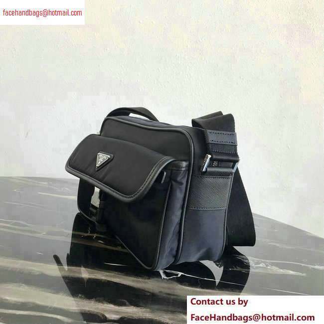Prada Nylon and Saffiano Leather Shoulder Bag 2VH074 Black 2020 - Click Image to Close
