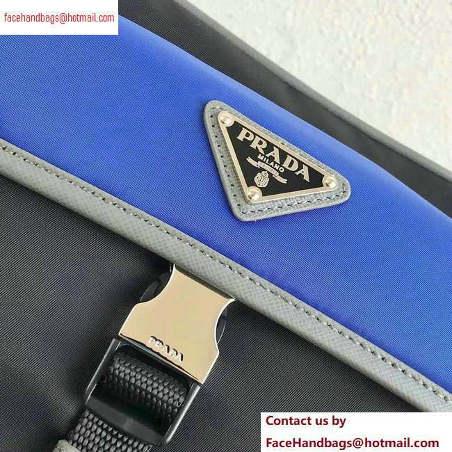 Prada Nylon and Saffiano Leather Shoulder Bag 2VH074 Blue/Black 2020