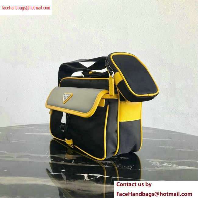 Prada Nylon and Saffiano Leather Shoulder Bag 2VH074 Gray/Yellow/Black 2020 - Click Image to Close