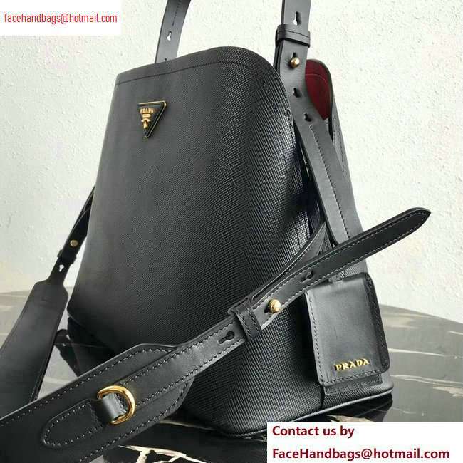 Prada Saffiano Leather Matinee Medium Handbag 1BA249 Black 2020