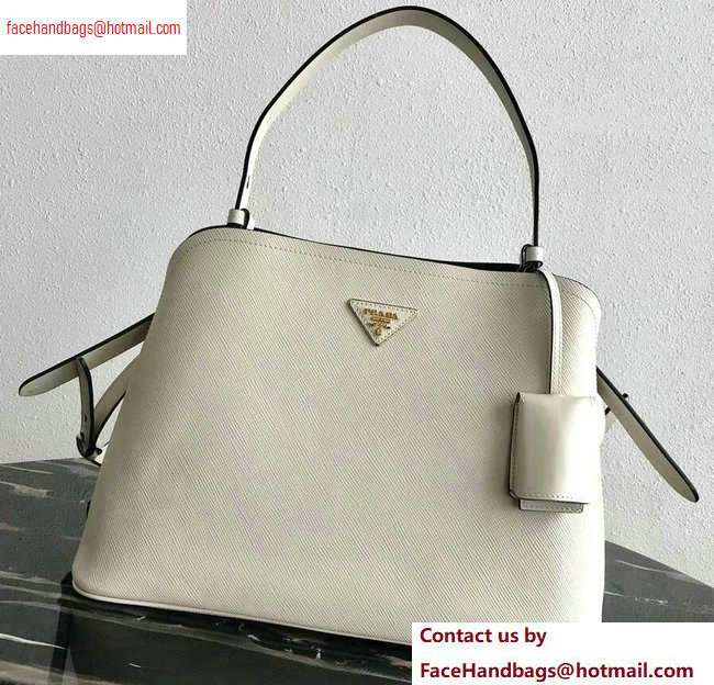 Prada Saffiano Leather Matinee Medium Handbag 1BA249 White 2020