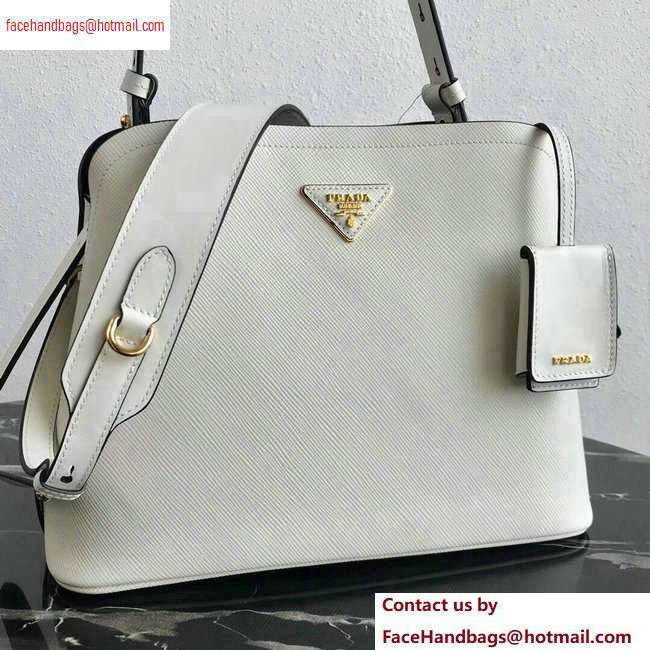 Prada Saffiano Leather Matinee Small Handbag 1BA251 White 2020