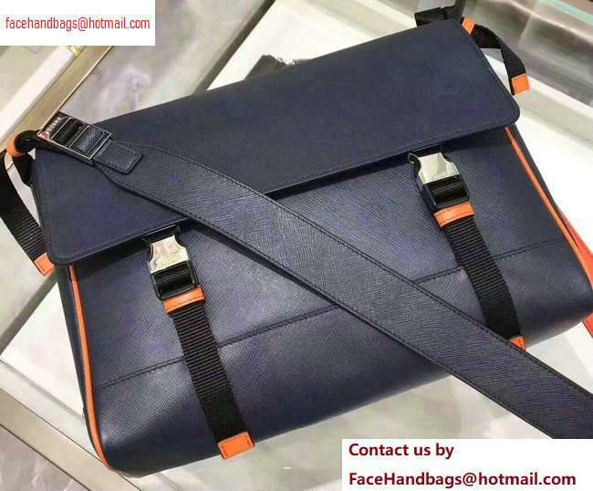Prada Saffiano Leather Shoulder Bag 2VD018 Navy Blue/Orange 2020