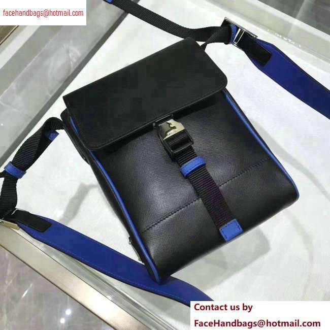 Prada Saffiano Leather Shoulder Bag 2VD019 Black/Blue 2020