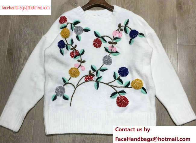 Saint Laurent Flower Knit Sweater White 2020 - Click Image to Close