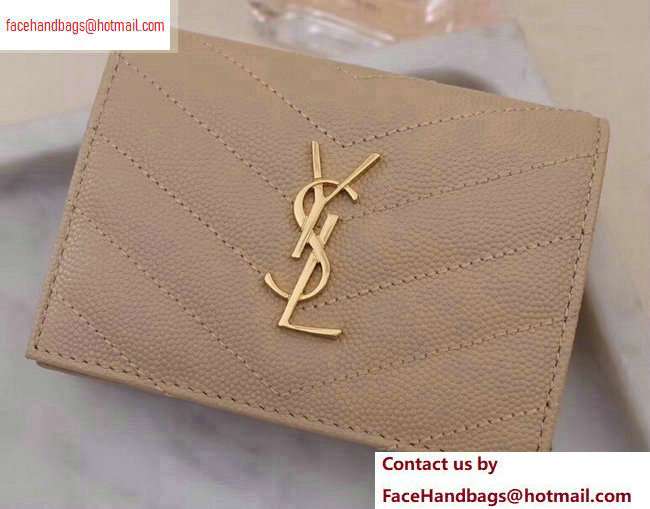 Saint Laurent Monogram Card Case in Grained Embossed Leather 530841 Beige/Gold - Click Image to Close