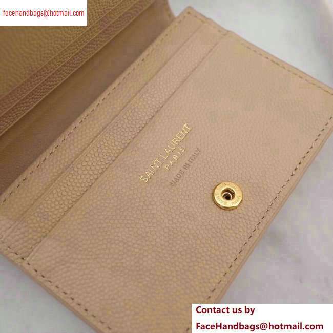 Saint Laurent Monogram Card Case in Grained Embossed Leather 530841 Beige/Gold