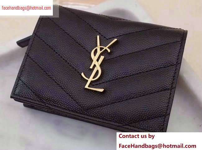Saint Laurent Monogram Card Case in Grained Embossed Leather 530841 Black/Gold - Click Image to Close