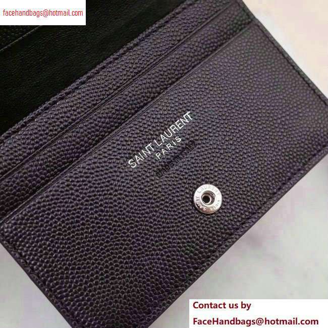 Saint Laurent Monogram Card Case in Grained Embossed Leather 530841 Black/Silver - Click Image to Close