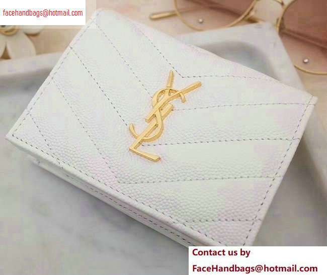 Saint Laurent Monogram Card Case in Grained Embossed Leather 530841 White/Gold - Click Image to Close