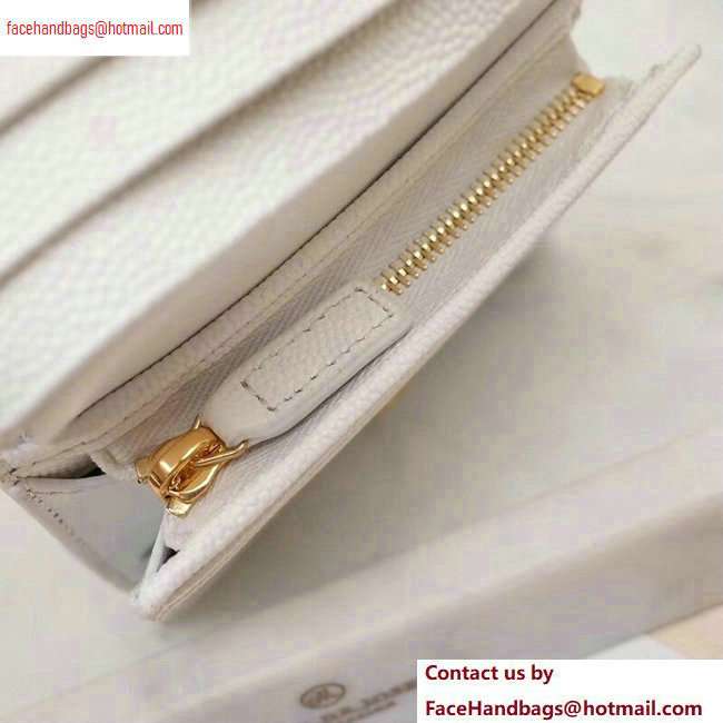 Saint Laurent Monogram Card Case in Grained Embossed Leather 530841 White/Gold
