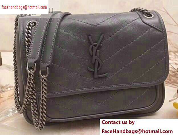 Saint Laurent Niki Baby Bag in Vintage Leather 533037 Gray - Click Image to Close