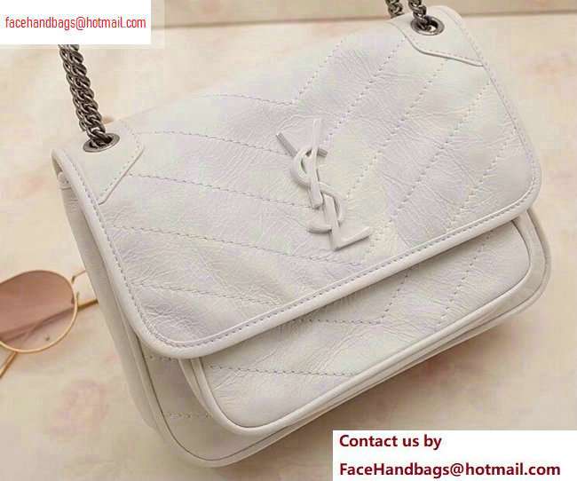 Saint Laurent Niki Baby Bag in Vintage Leather 533037 White - Click Image to Close