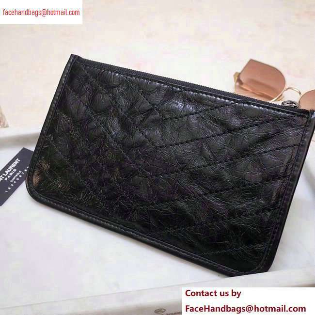 Saint Laurent Niki Bill Pouch Bag in Crinkled Vintage Leather 583577 Black - Click Image to Close