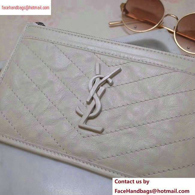 Saint Laurent Niki Bill Pouch Bag in Crinkled Vintage Leather 583577 Creamy