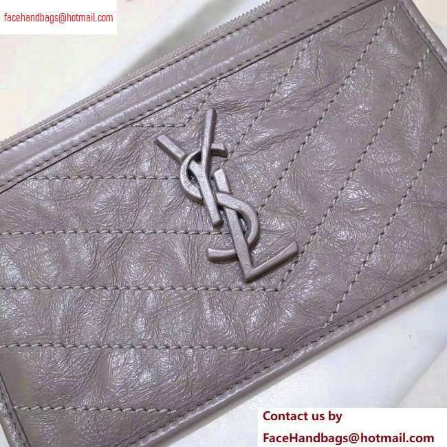 Saint Laurent Niki Bill Pouch Bag in Crinkled Vintage Leather 583577 Light Gray