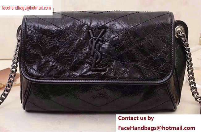 Saint Laurent Niki Body Bag in Crinkled Vintage Leather 577124 Black - Click Image to Close
