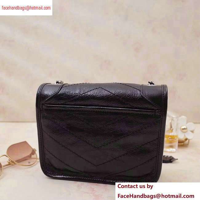 Saint Laurent Niki Chain Wallet Bag in Crinkled Vintage Leather 583103 Black - Click Image to Close