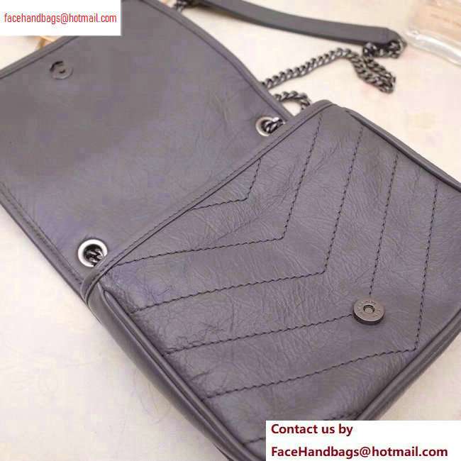 Saint Laurent Niki Chain Wallet Bag in Crinkled Vintage Leather 583103 Gray