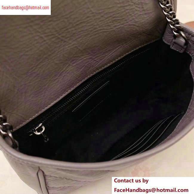Saint Laurent Niki Chain Wallet Bag in Crinkled Vintage Leather 583103 Light Gray