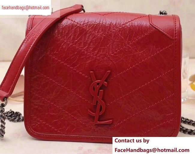 Saint Laurent Niki Chain Wallet Bag in Crinkled Vintage Leather 583103 Red - Click Image to Close