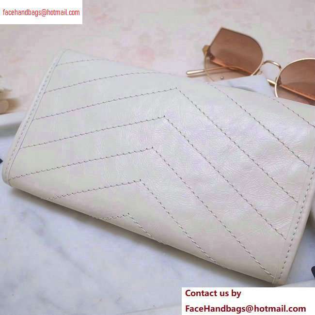 Saint Laurent Niki Large Wallet in Crinkled Vintage Leather 583552 Creamy - Click Image to Close