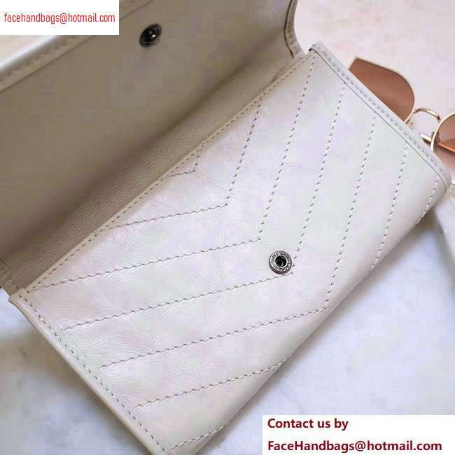 Saint Laurent Niki Large Wallet in Crinkled Vintage Leather 583552 Creamy