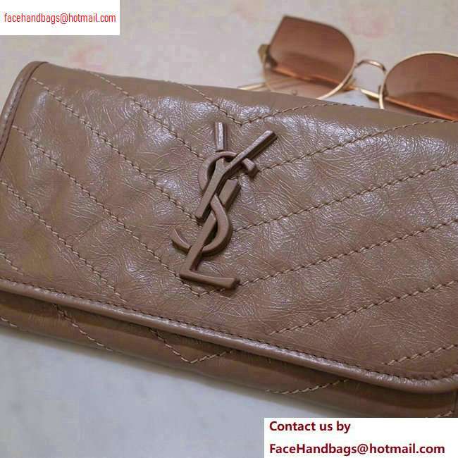 Saint Laurent Niki Large Wallet in Crinkled Vintage Leather 583552 Dark Beige - Click Image to Close