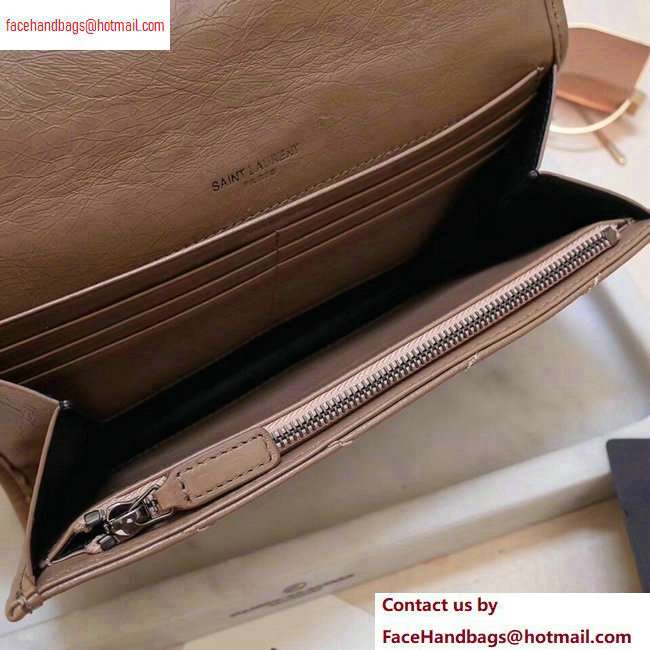 Saint Laurent Niki Large Wallet in Crinkled Vintage Leather 583552 Dark Beige - Click Image to Close