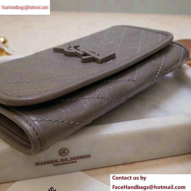 Saint Laurent Niki Large Wallet in Crinkled Vintage Leather 583552 Gray