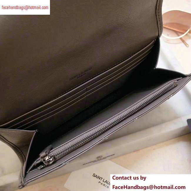 Saint Laurent Niki Large Wallet in Crinkled Vintage Leather 583552 Gray