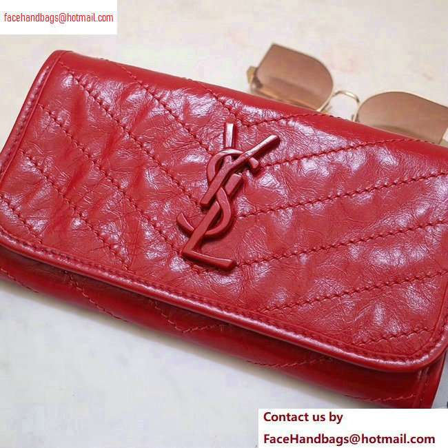 Saint Laurent Niki Large Wallet in Crinkled Vintage Leather 583552 Red - Click Image to Close