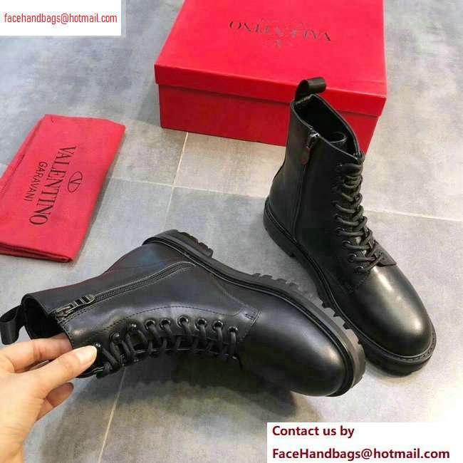 Valentino Lace-ups Combat Ankle Boots Black 2020 - Click Image to Close