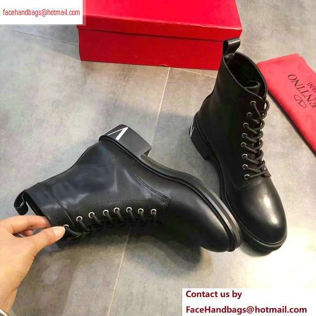 Valentino VLTN Heel Lace-ups Combat Ankle Boots Black 2020 - Click Image to Close