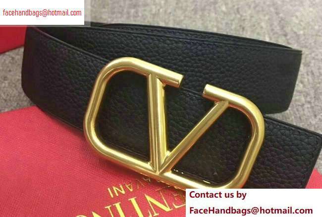 Valentino Width 4cm Togo Leather VLOGO Belt Black